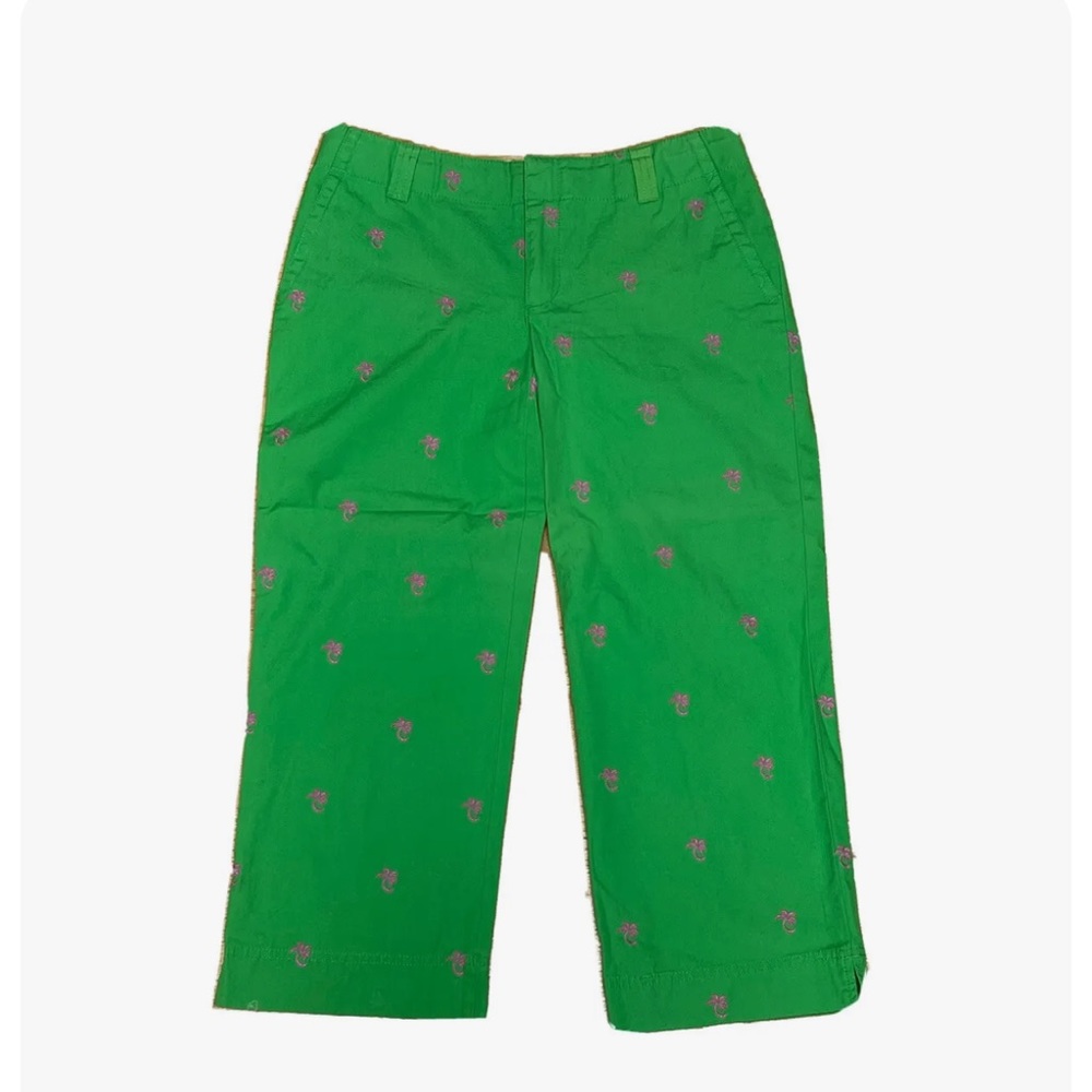 LILLY PULITZER Lime Green Womens Capri Pants with Embroidered Palm Trees Size4